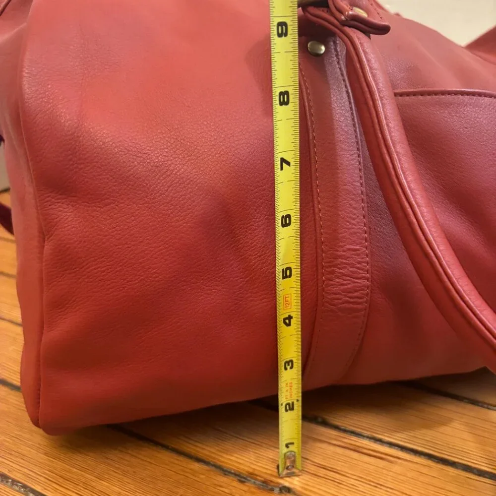 Leather Traveler Bags Hand Dyed Dark Red Carry On Travel Medium & Small size - Picture 8 of 15